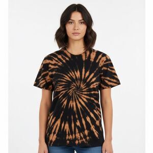 NEW Handmade Black & Orange Spiral Reverse Tie-Dye Bleach-Dyed T-Shirt Sz Large
